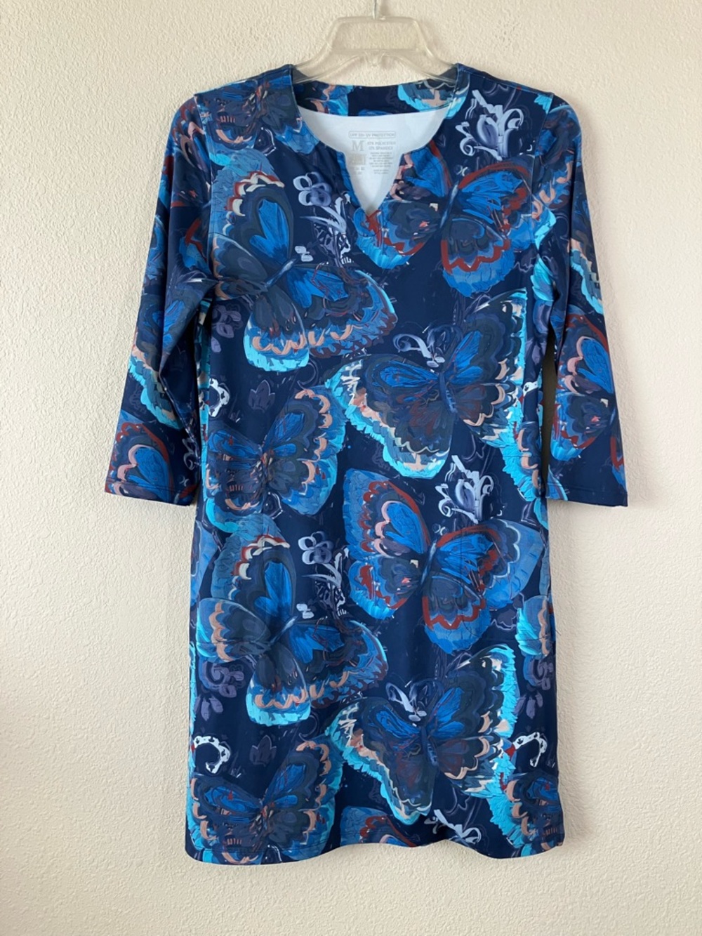 Sun Protection Midi Dress UPF 50+ UV Quick Dry Butterfly Print Beach Resort Blue